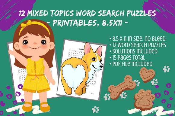12 Mixed Topic Word Search Game Puzzles: A Creator's Toolkit
